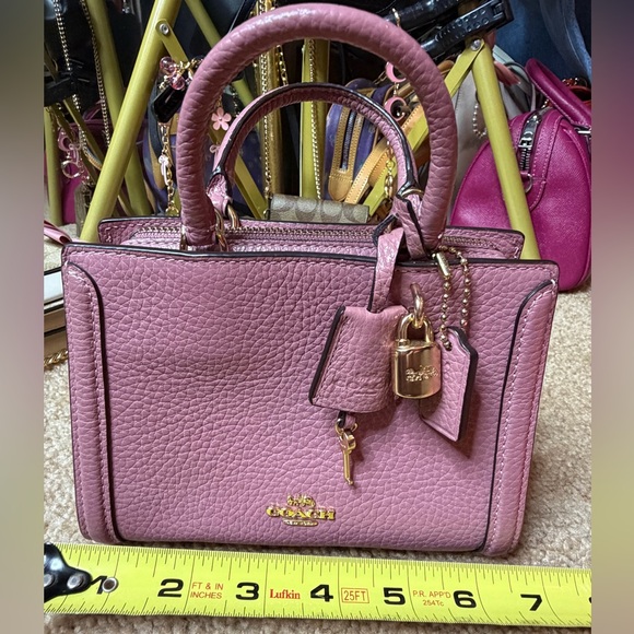 Coach Mini Zoe Satchel Pink Pebbled Leather Lock Key Crossbody Style 8015 - Picture 10 of 16